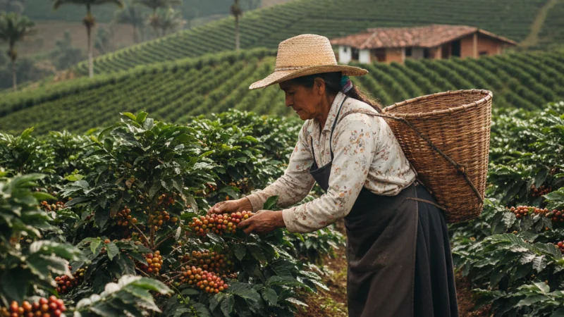 Mujer recolectando café